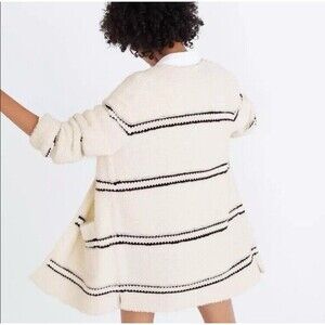 Madewell Open Front Cardigan Womens Size XL Beige Black Striped Boucle Sweater